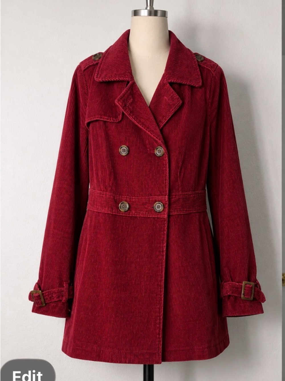 Red Corduroy Double-Breasted Peacoat